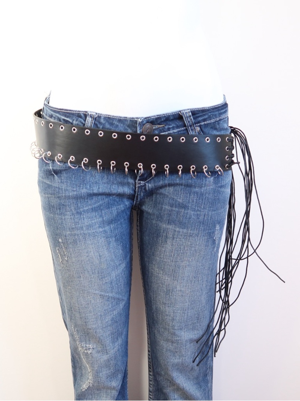 Black Grommet Fringe Waist Belt - Picture 2 of 3